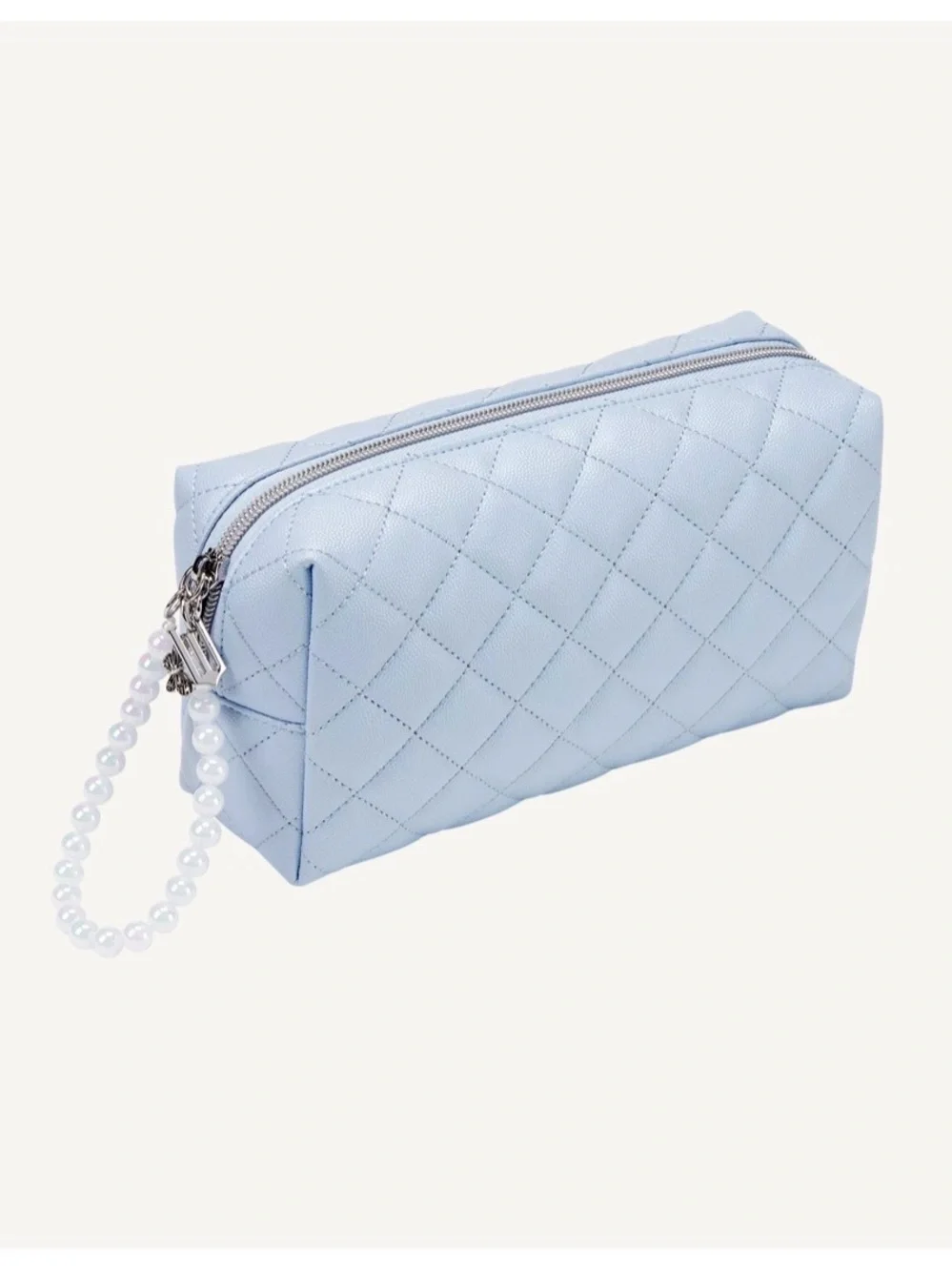 Pearl-Handle Quilted Cosmetic Pouch in Light Lavender